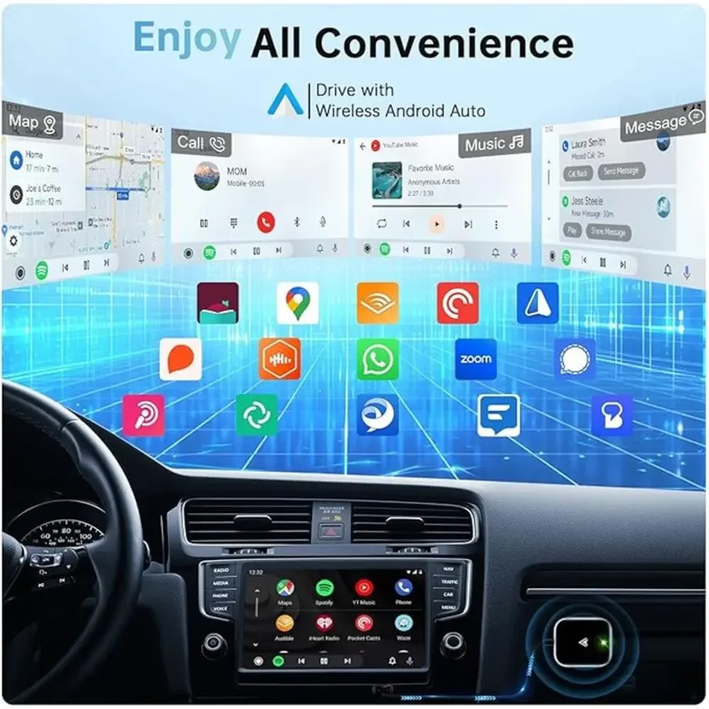 Plug & Play Android Auto Car Wireless Adapter Converts Wired to Wireless
